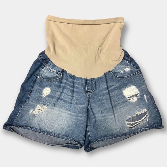 Maternity Rewash Distressed Denim Blue Jeans Shorts Size XL - Picture 1 of 3